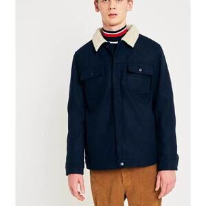 Urban Outfitters Loom Men's Navy Wool Sherpa Jacket XL Zip Placket Collared